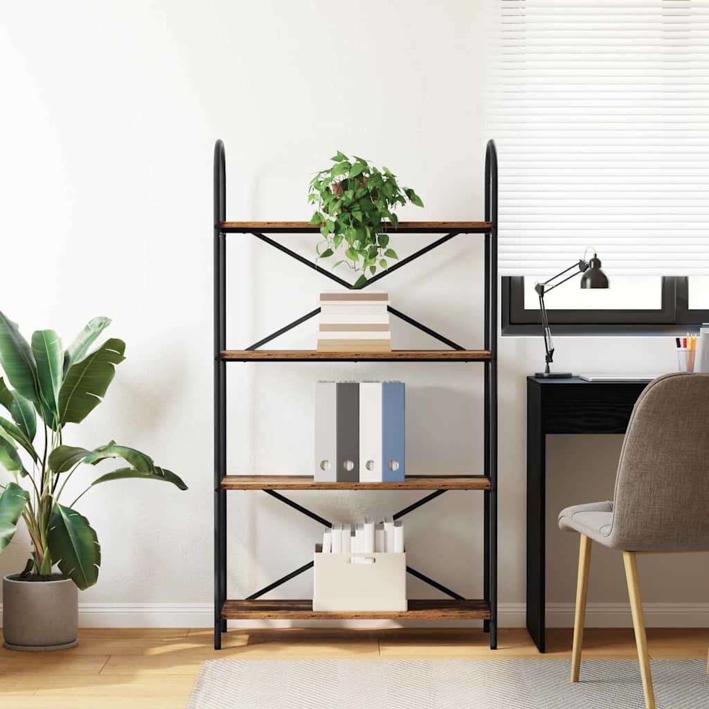 Bogreol 4 niveauer 80 x 30 x 146 cm Konstrueret træ Gammelt træ