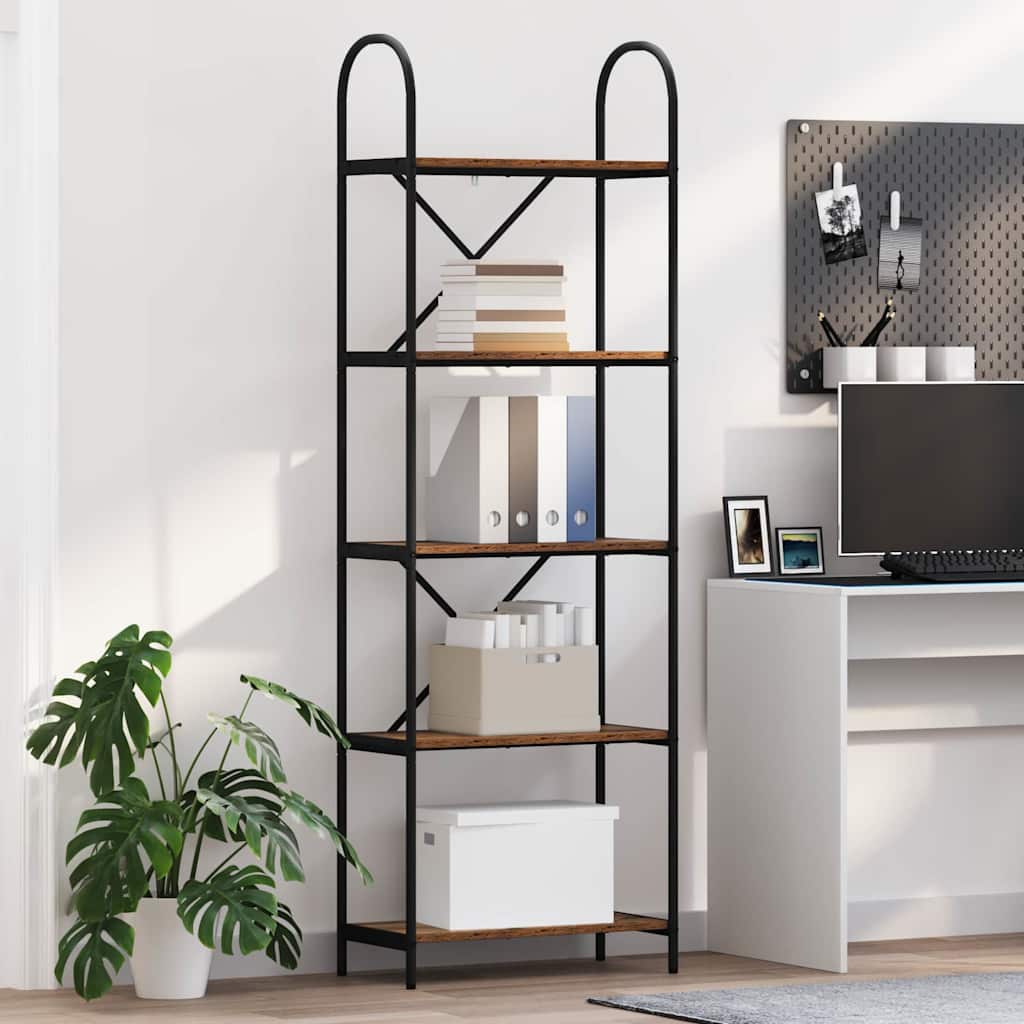 Bogreol 5 niveauer 60 x 30 x 183 cm Konstrueret træ Gammelt træ