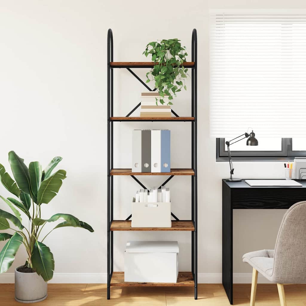 Bogreol 5 niveauer 60 x 30 x 183 cm Konstrueret træ Gammelt træ