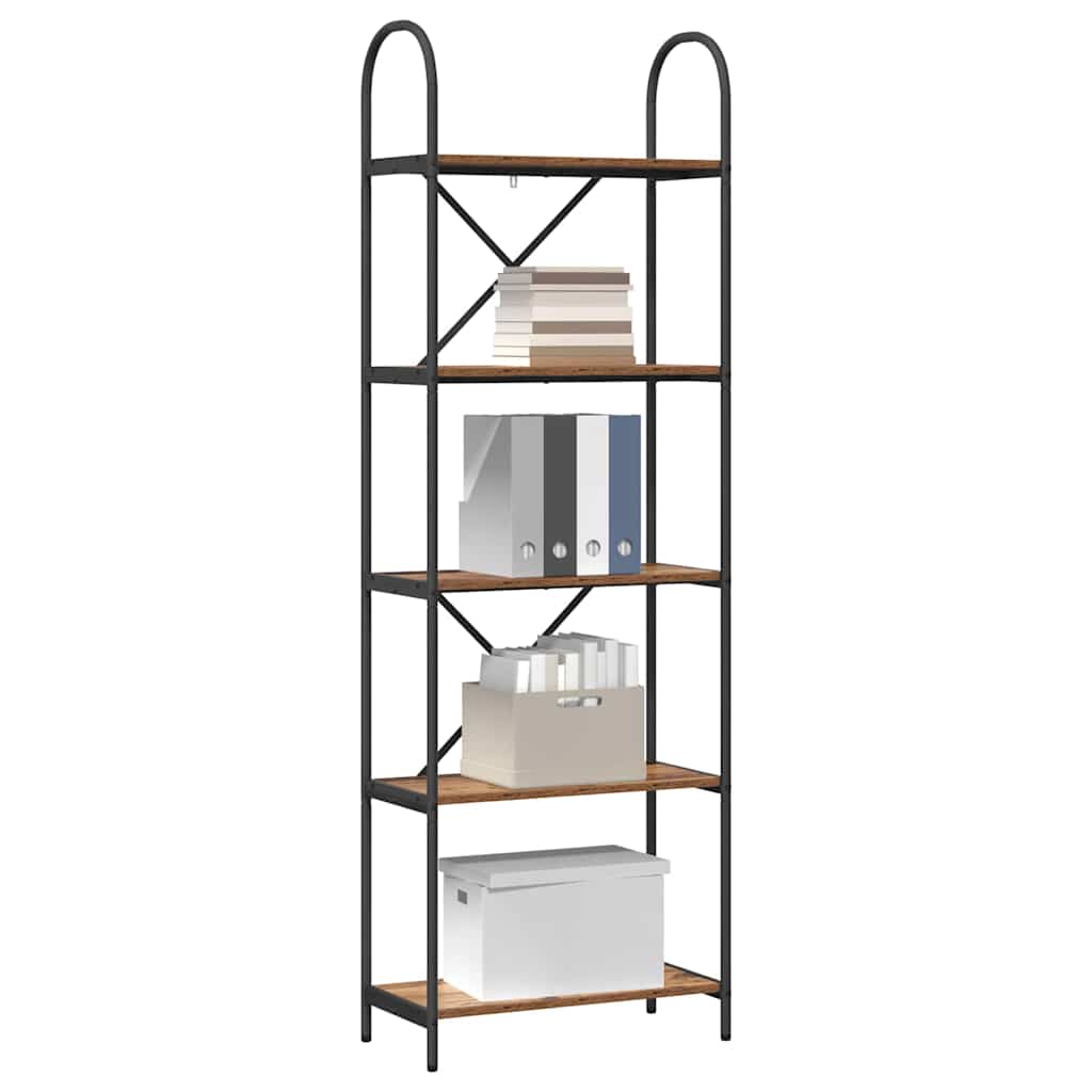 Bogreol 5 niveauer 60 x 30 x 183 cm Konstrueret træ Gammelt træ