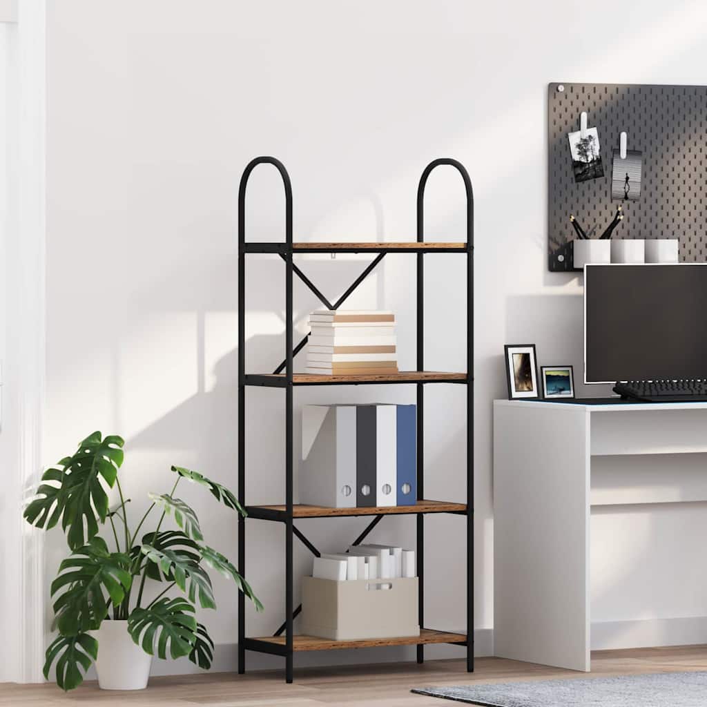 Bogreol 4 niveauer 60 x 30 x 146 cm Konstrueret træ Gammelt træ