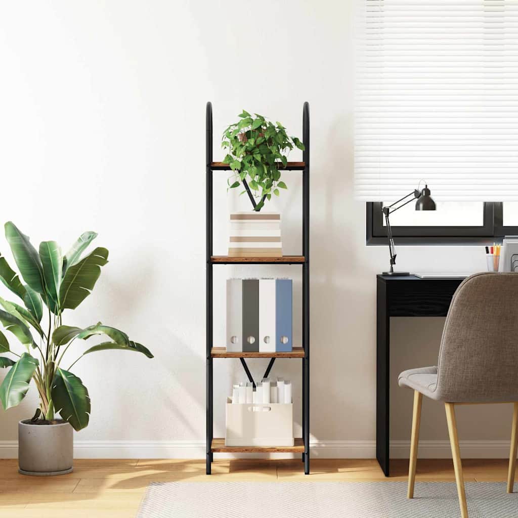 Bogreol 4 niveauer 40 x 30 x 146 cm Konstrueret træ Gammelt træ