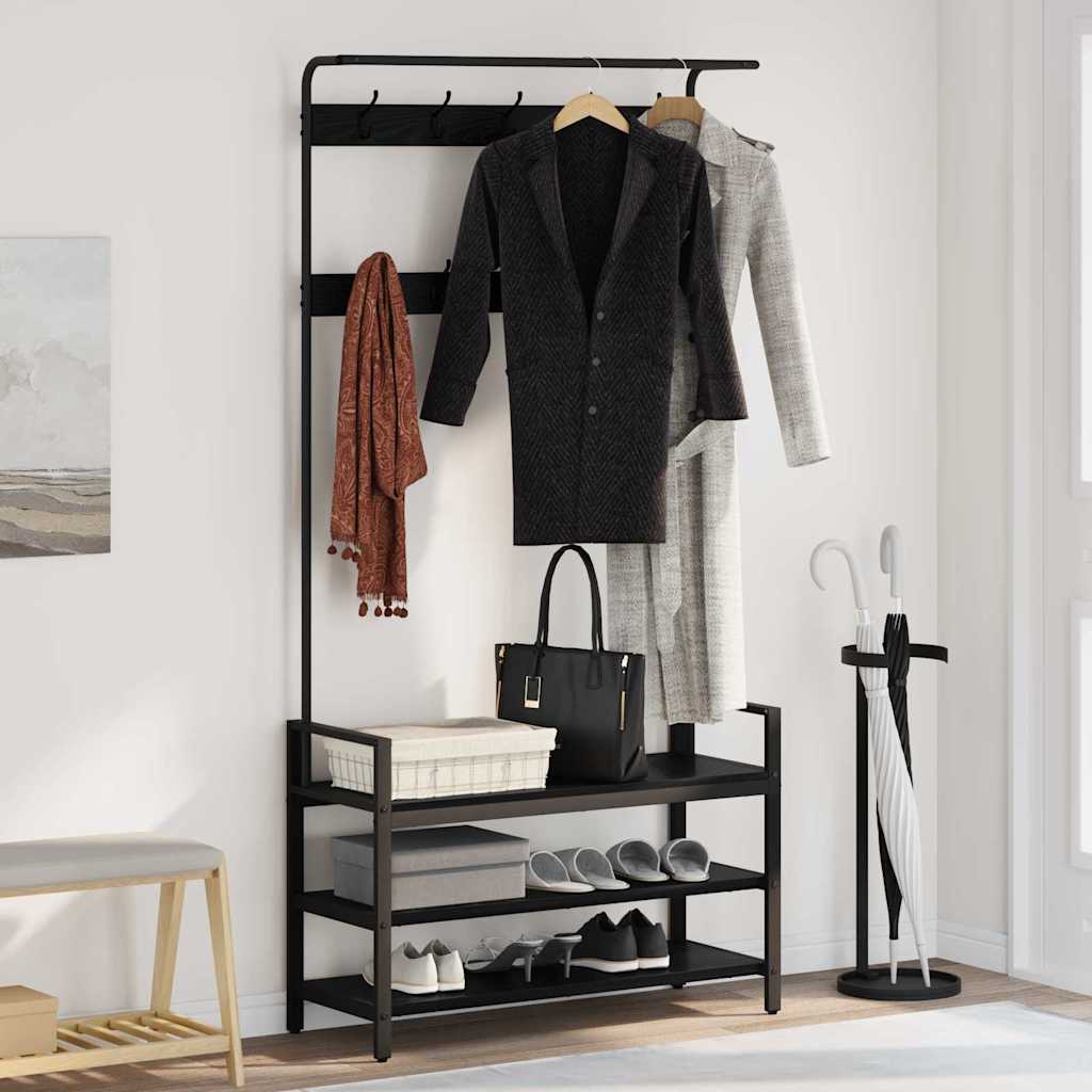 Jakkeholder med hylde Sort eg 95 x 34 x 184 cm Konstrueret træ