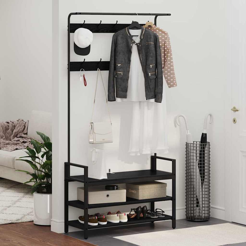 Jakkeholder med hylde Sort eg 95 x 34 x 184 cm Konstrueret træ