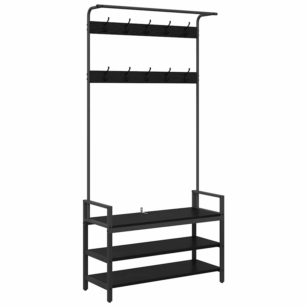Jakkeholder med hylde Sort eg 95 x 34 x 184 cm Konstrueret træ
