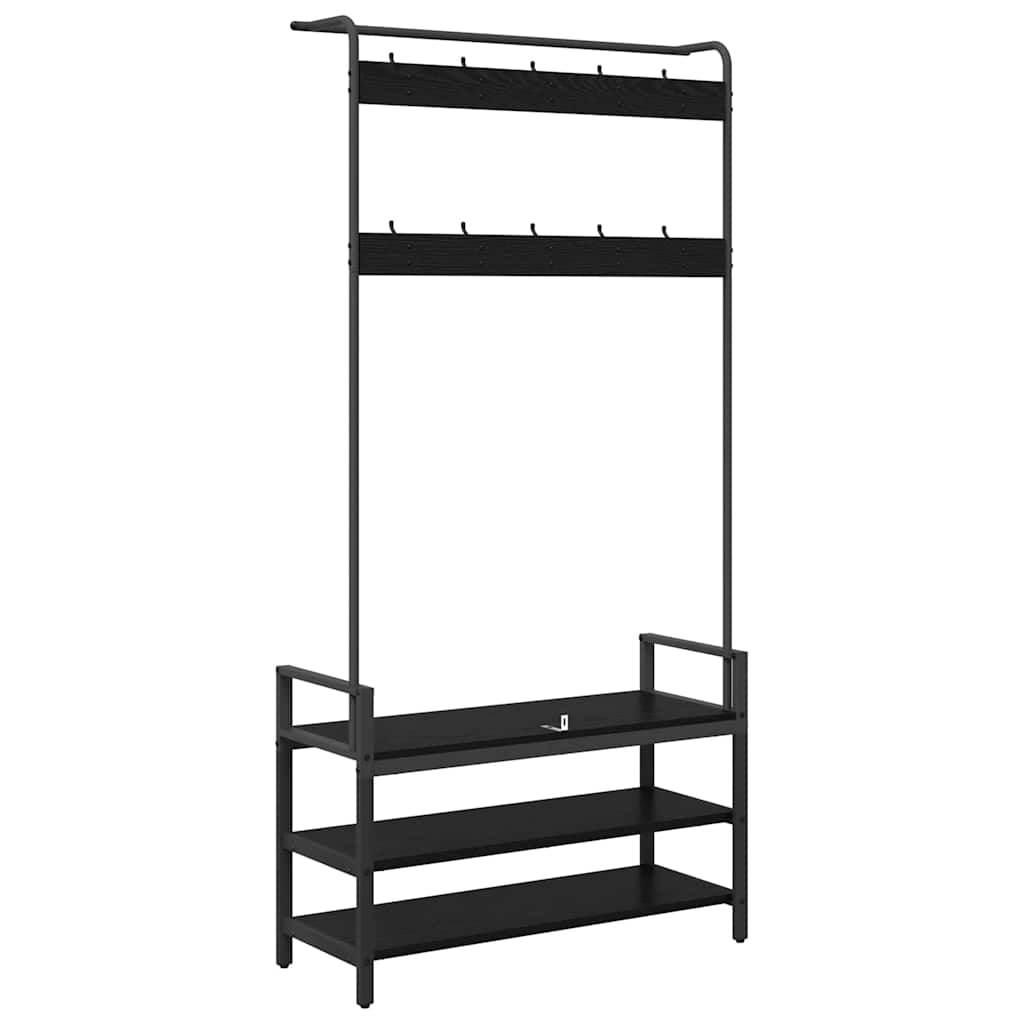 Jakkeholder med hylde Sort eg 95 x 34 x 184 cm Konstrueret træ