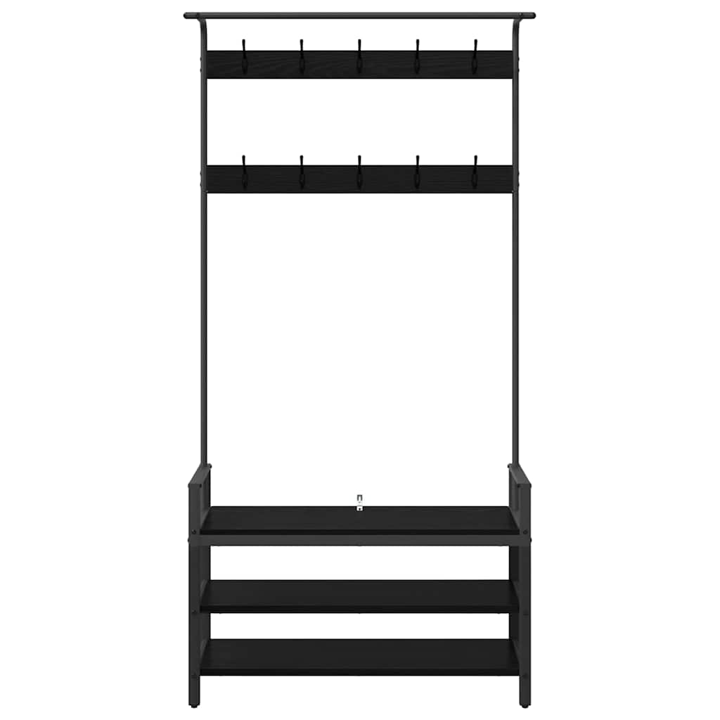 Jakkeholder med hylde Sort eg 95 x 34 x 184 cm Konstrueret træ