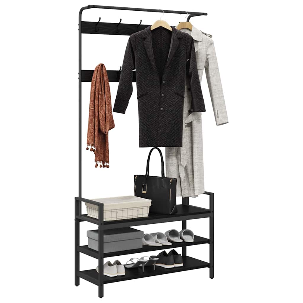 Jakkeholder med hylde Sort eg 95 x 34 x 184 cm Konstrueret træ