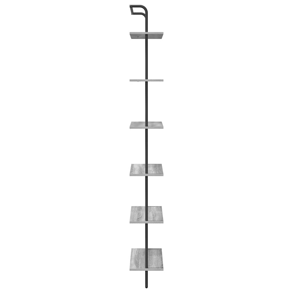 Bogreol 6 niveauer 60 x 24 x 203 cm Konstrueret træ Grå Sonoma