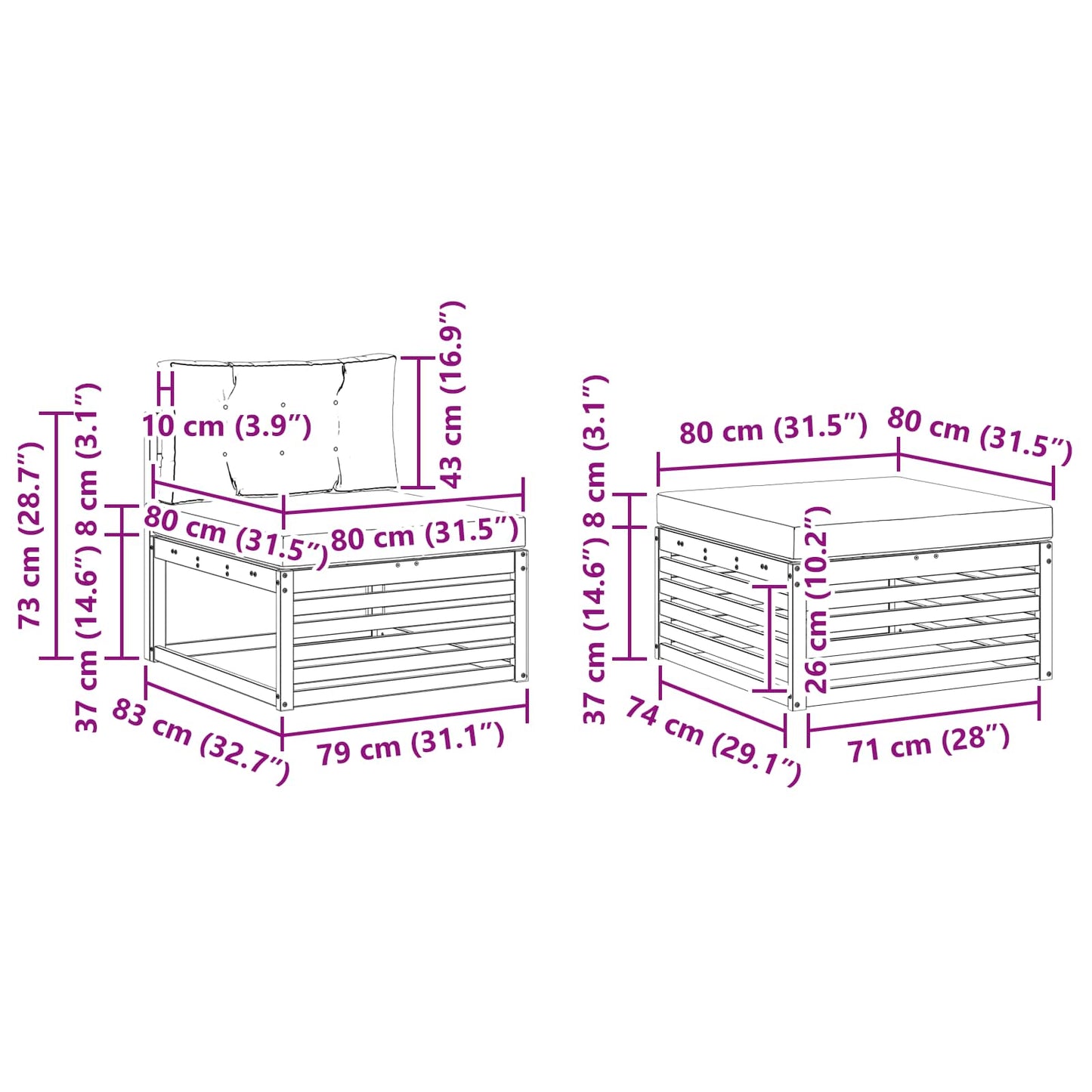 Udendørs sofagruppe 4 stk. Hvid og Beige