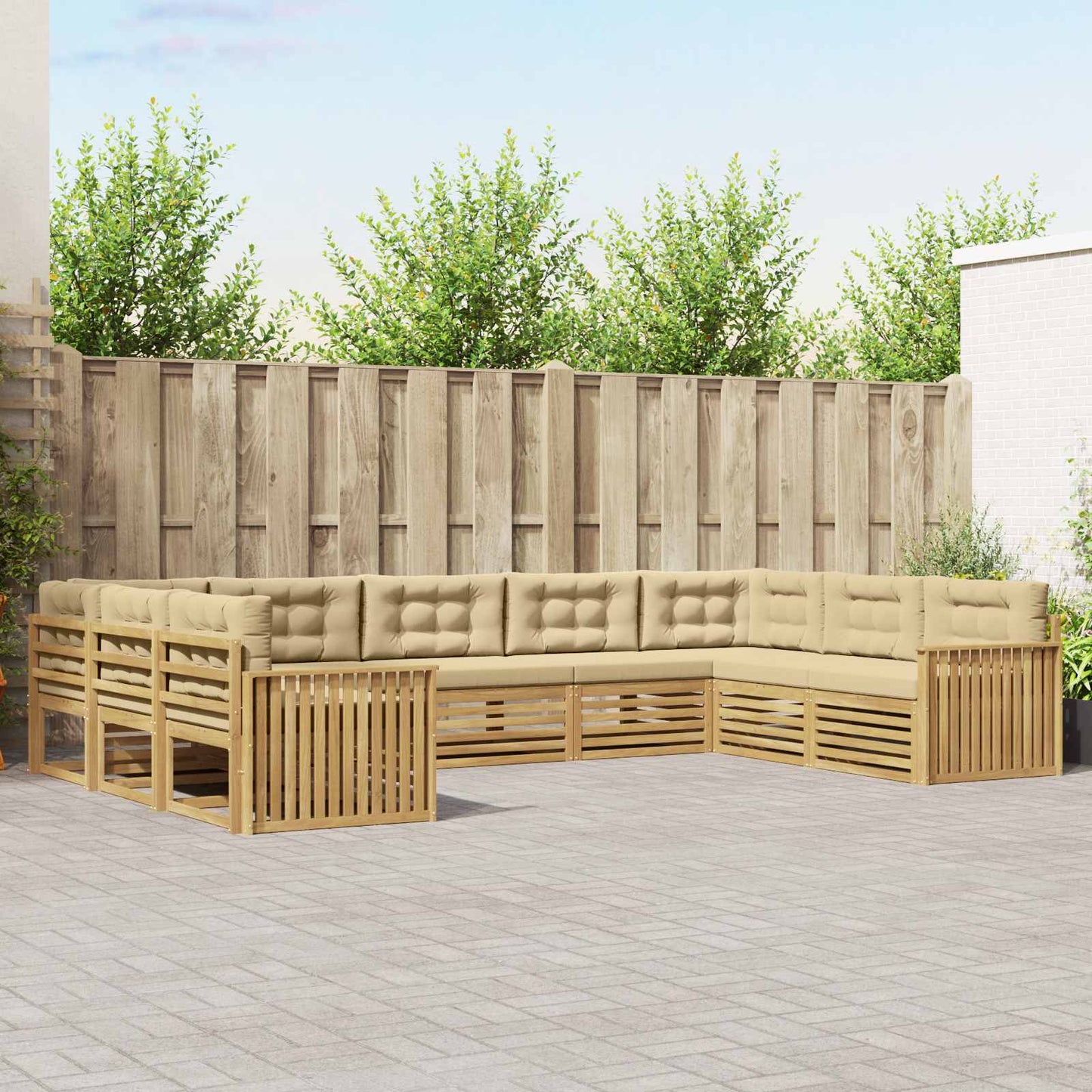 Udendørs sofagruppe 9 stk. Hvid og Beige Massivt Akacietræ