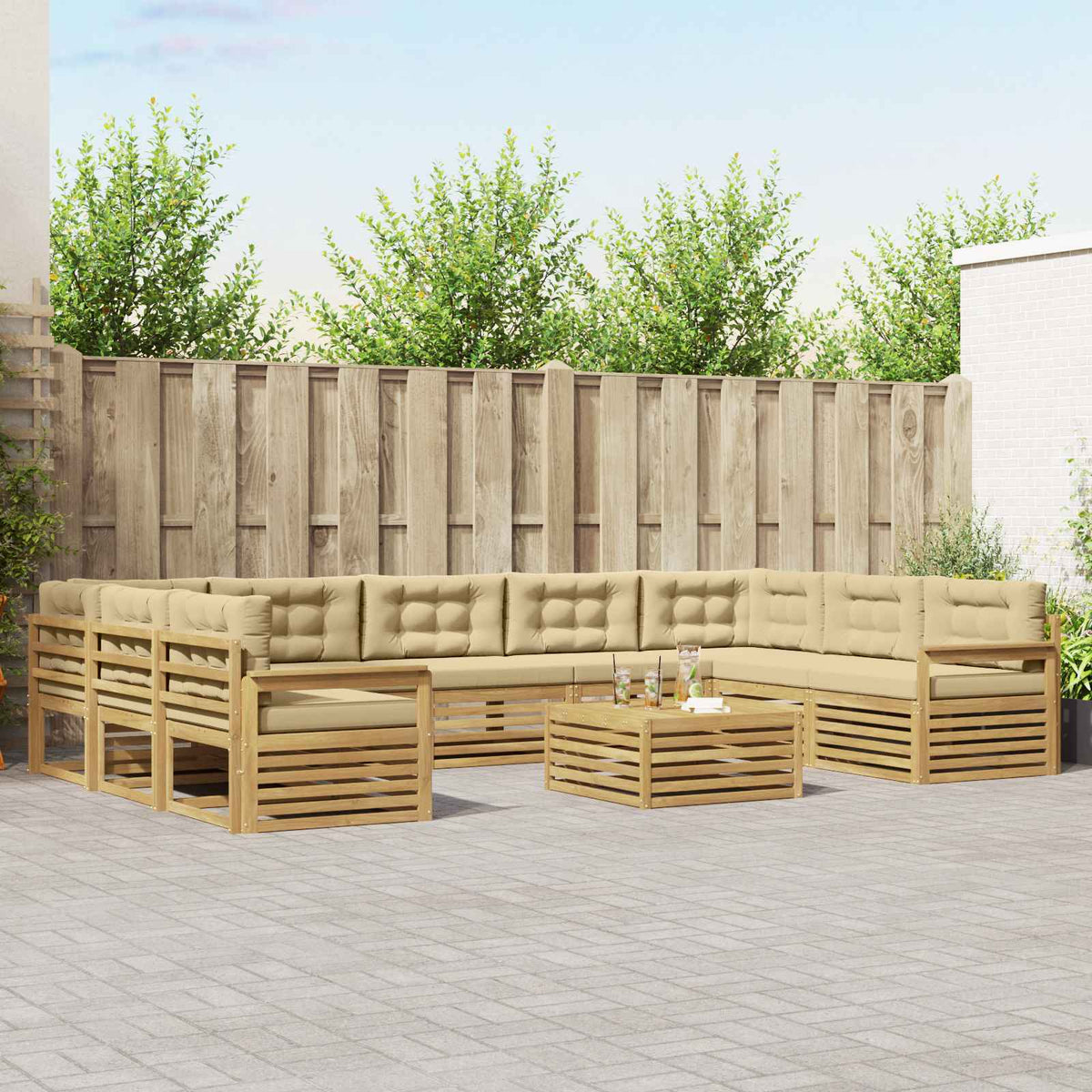 Udendørs sofagruppe 10 stk. Hvid og Beige Massivt Akacietræ