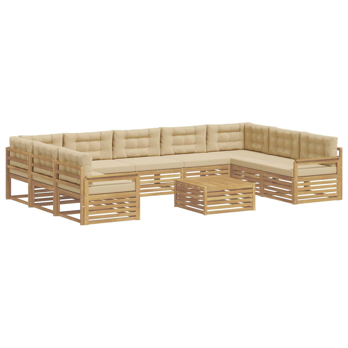 Udendørs sofagruppe 10 stk. Hvid og Beige Massivt Akacietræ