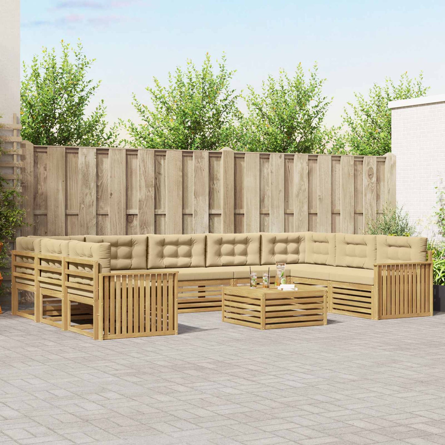 Udendørs sofagruppe 10 stk. Hvid og Beige Massivt Akacietræ