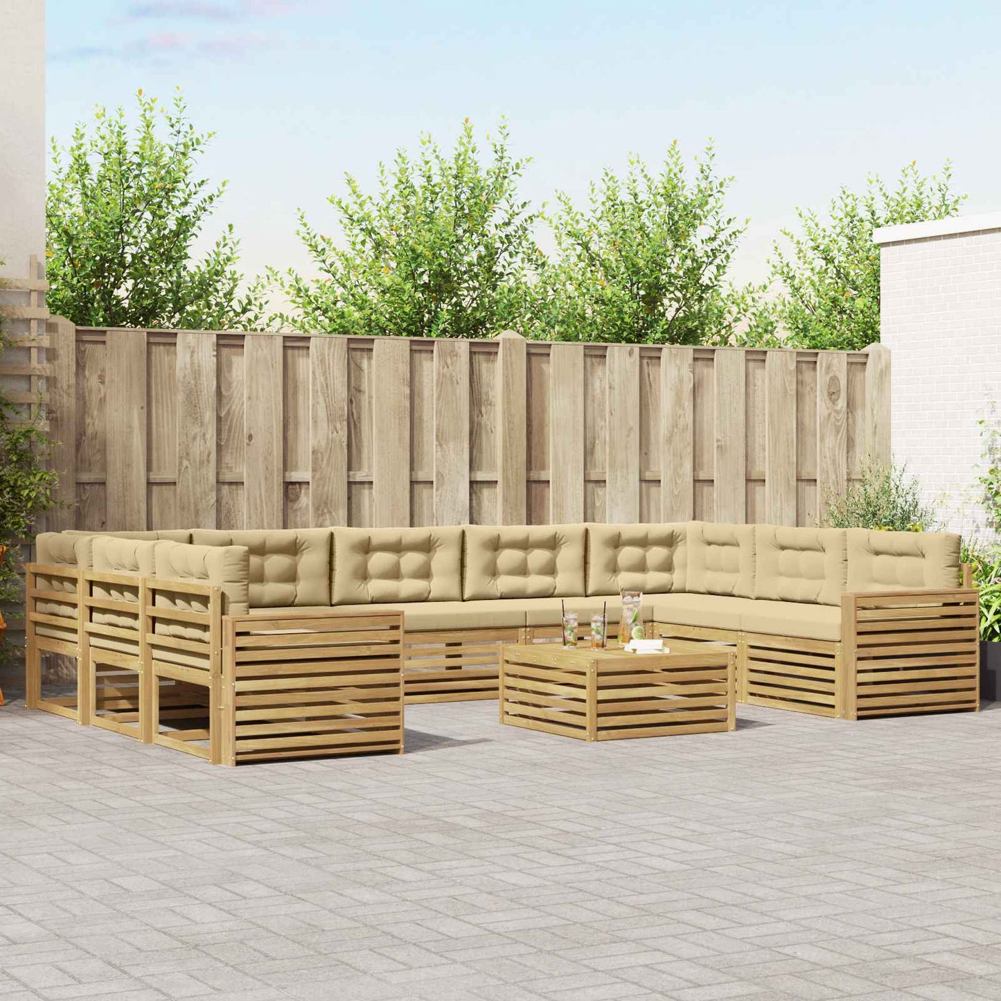 Udendørs sofagruppe 10 stk. Hvid og Beige Massivt Akacietræ