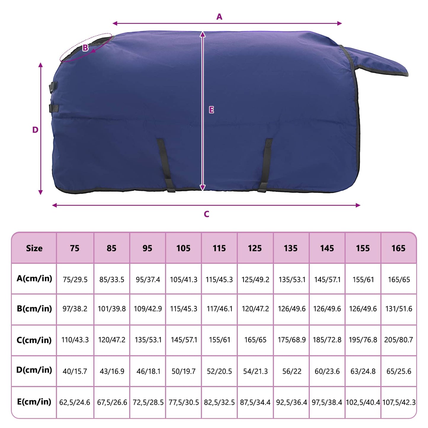 Hestetæppe Fuldt Marineblå 115 cm Polyester