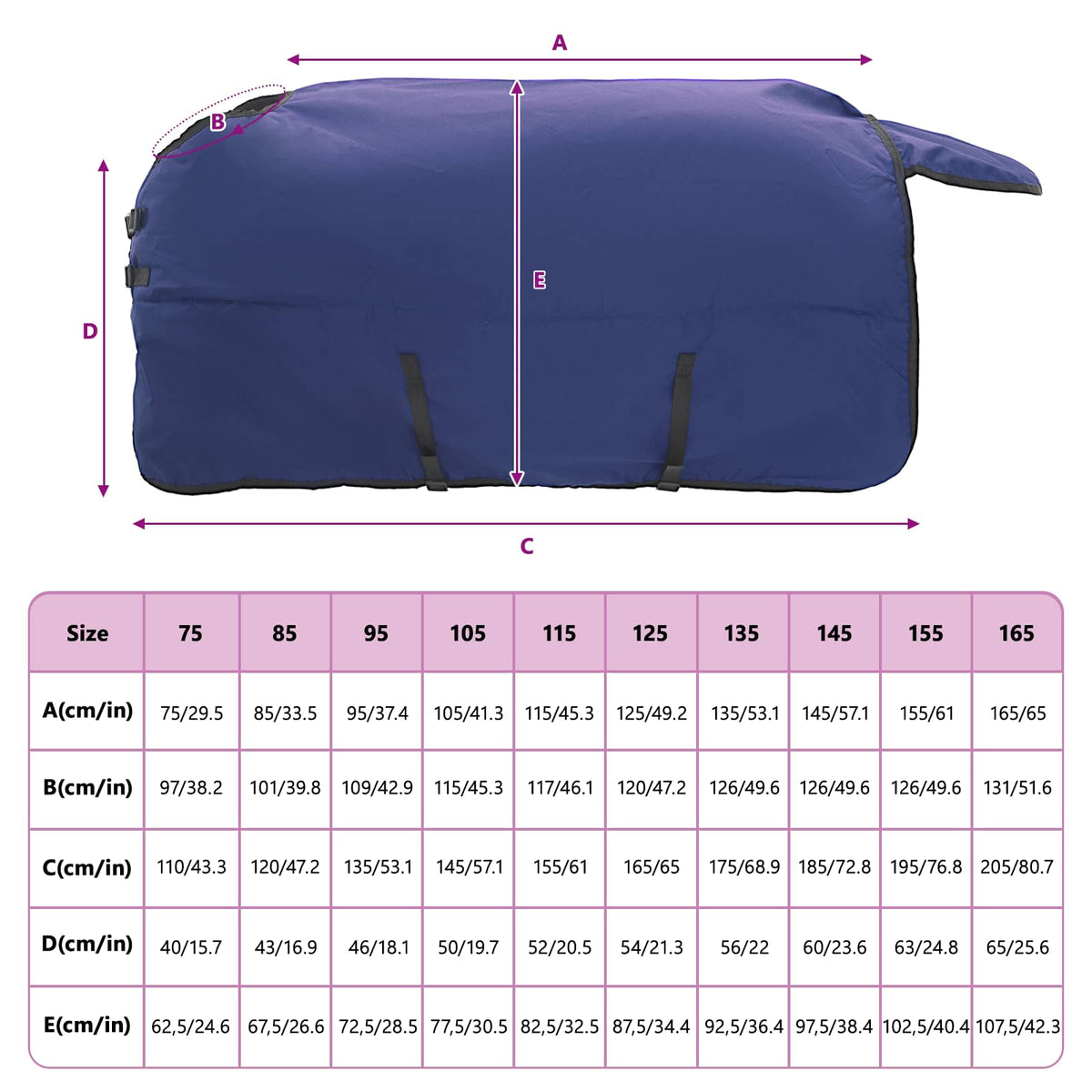 Hestetæppe Fuldt Marineblå 165 cm Polyester