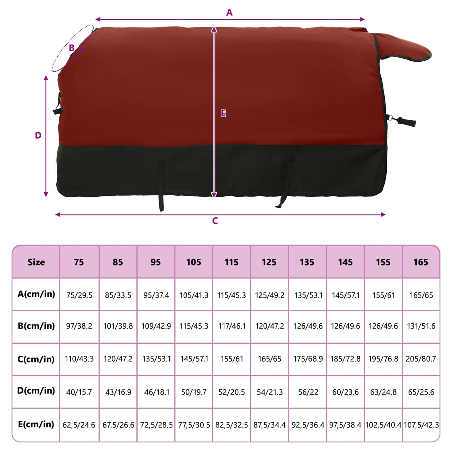 Hestetæppe Bordeaux og Sort 105 cm Polyester