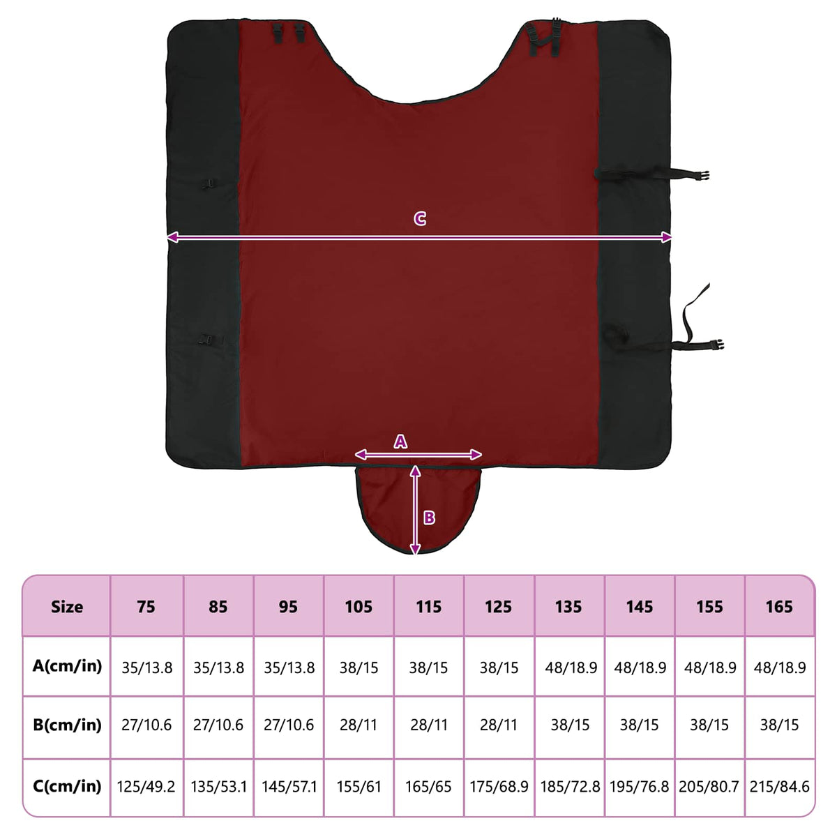 Hestetæppe Bordeaux og Sort 105 cm Polyester