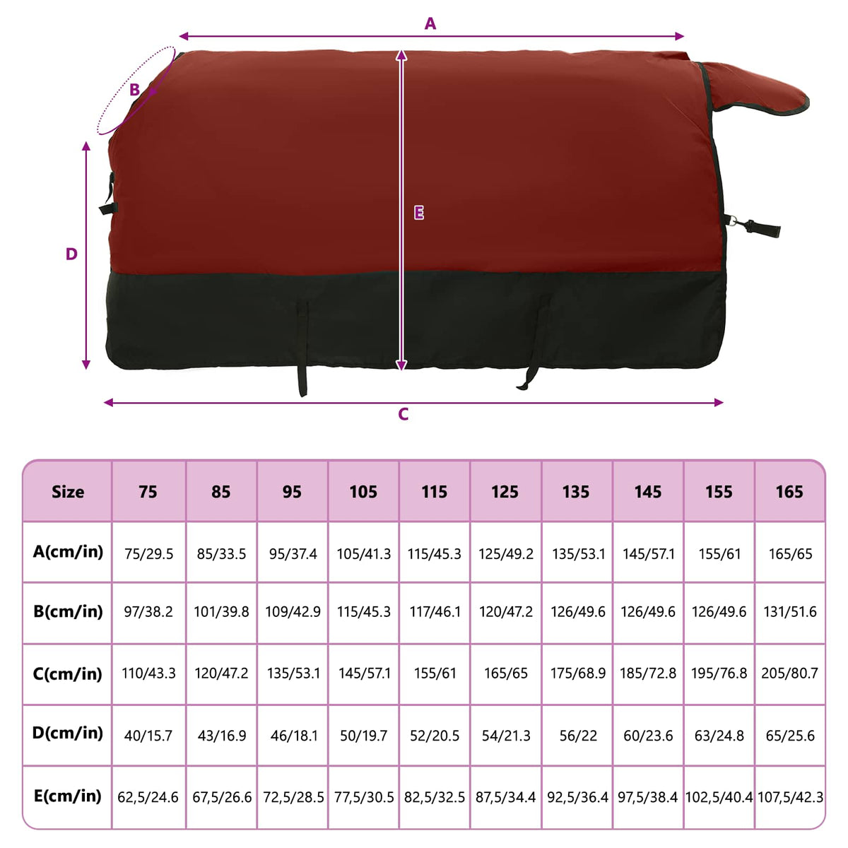 Hestetæppe Bordeaux og Sort 135 cm Polyester