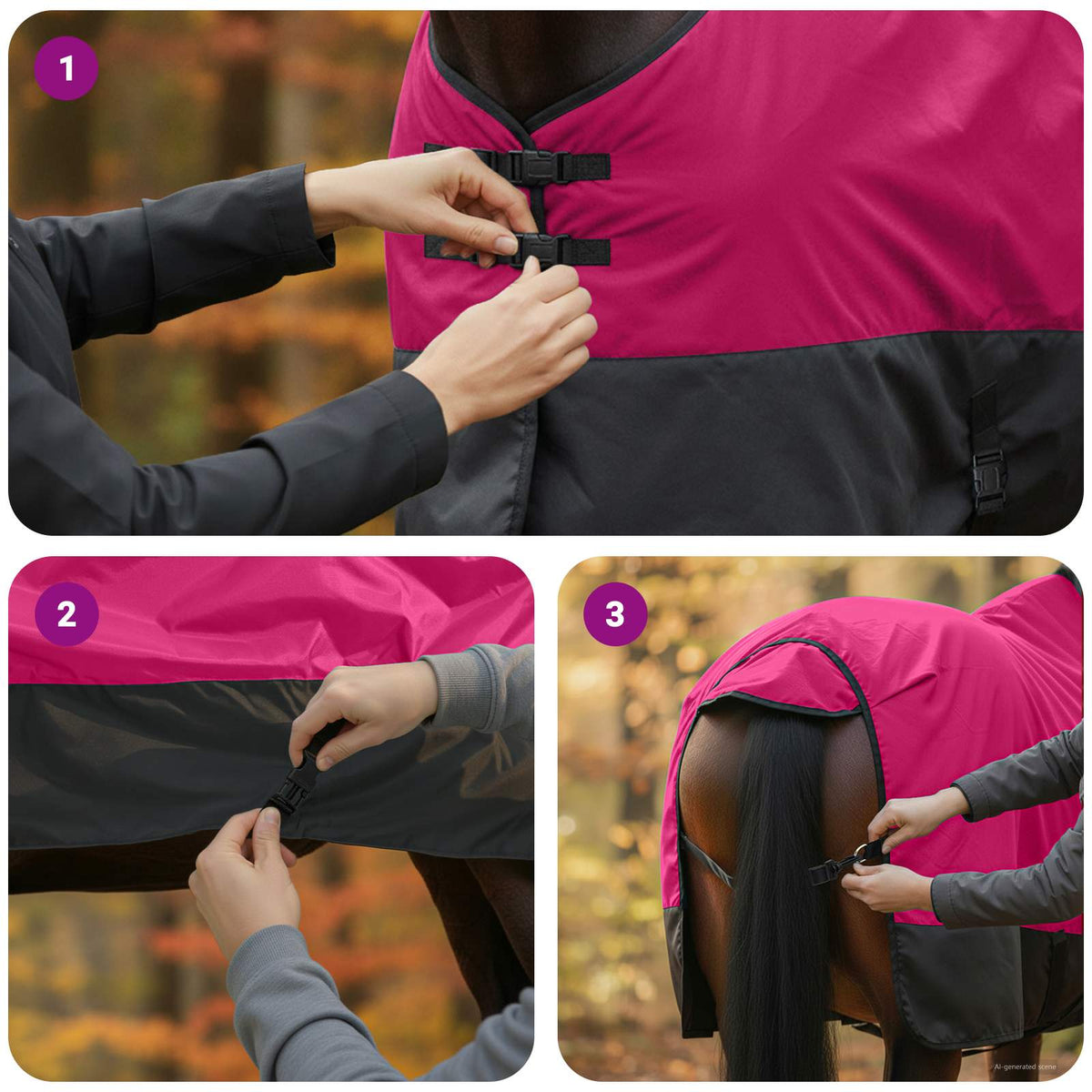 Hestetæppe Pink og Sort 75 cm Polyester