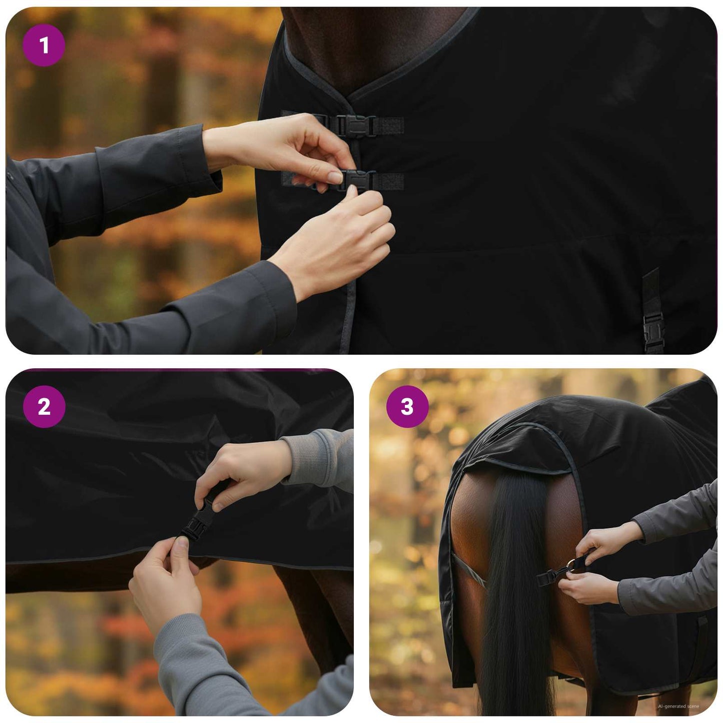 Hestetæppe Fuldt Sort 115 cm Polyester