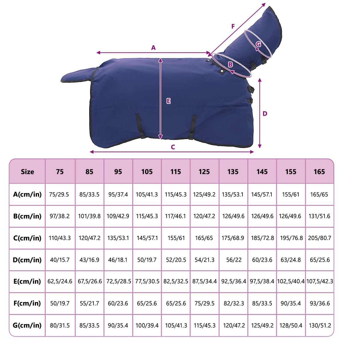 Hestetæppe Fuldt Marineblå 165 cm Polyester