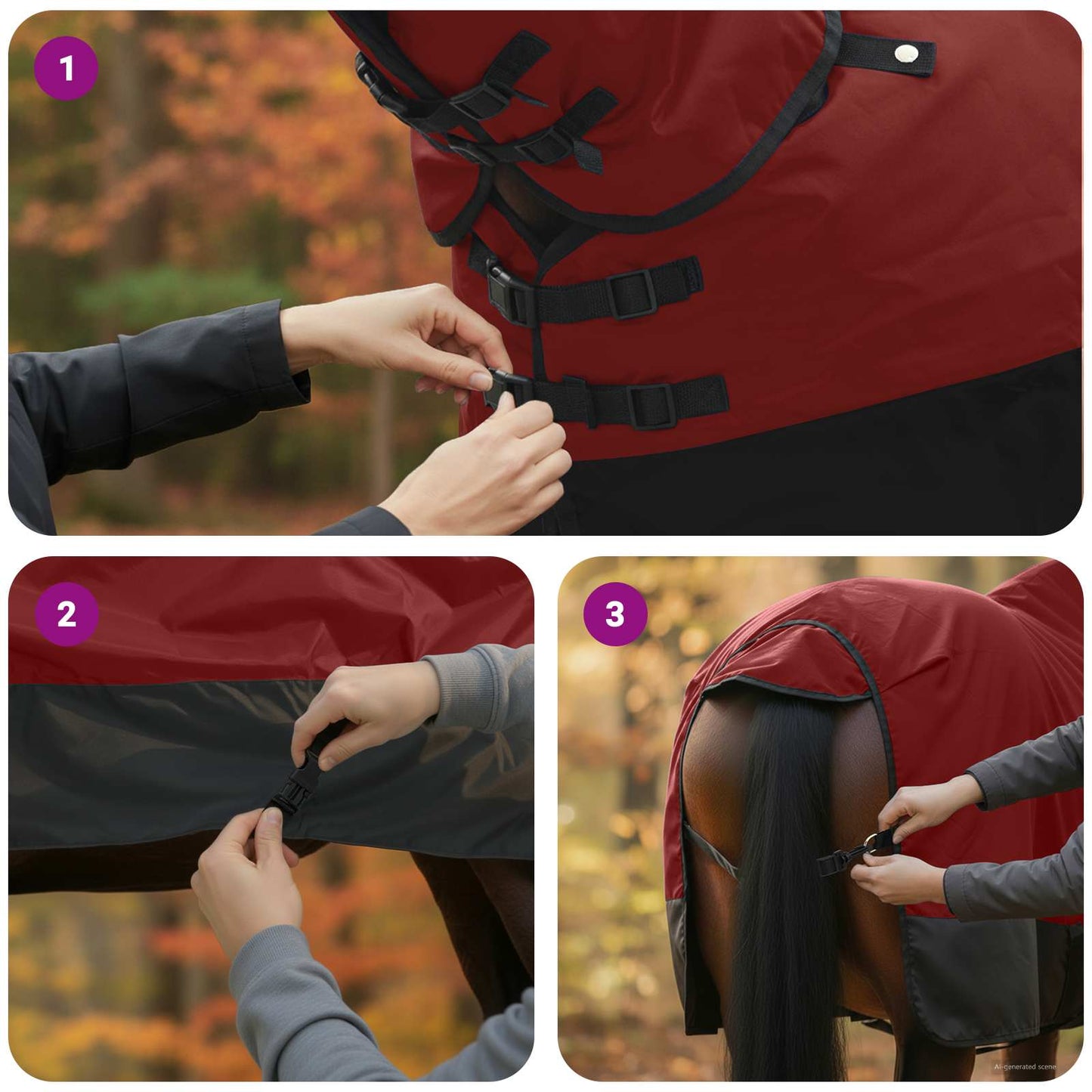 Hestetæppe Bordeaux og Sort 75 cm Polyester