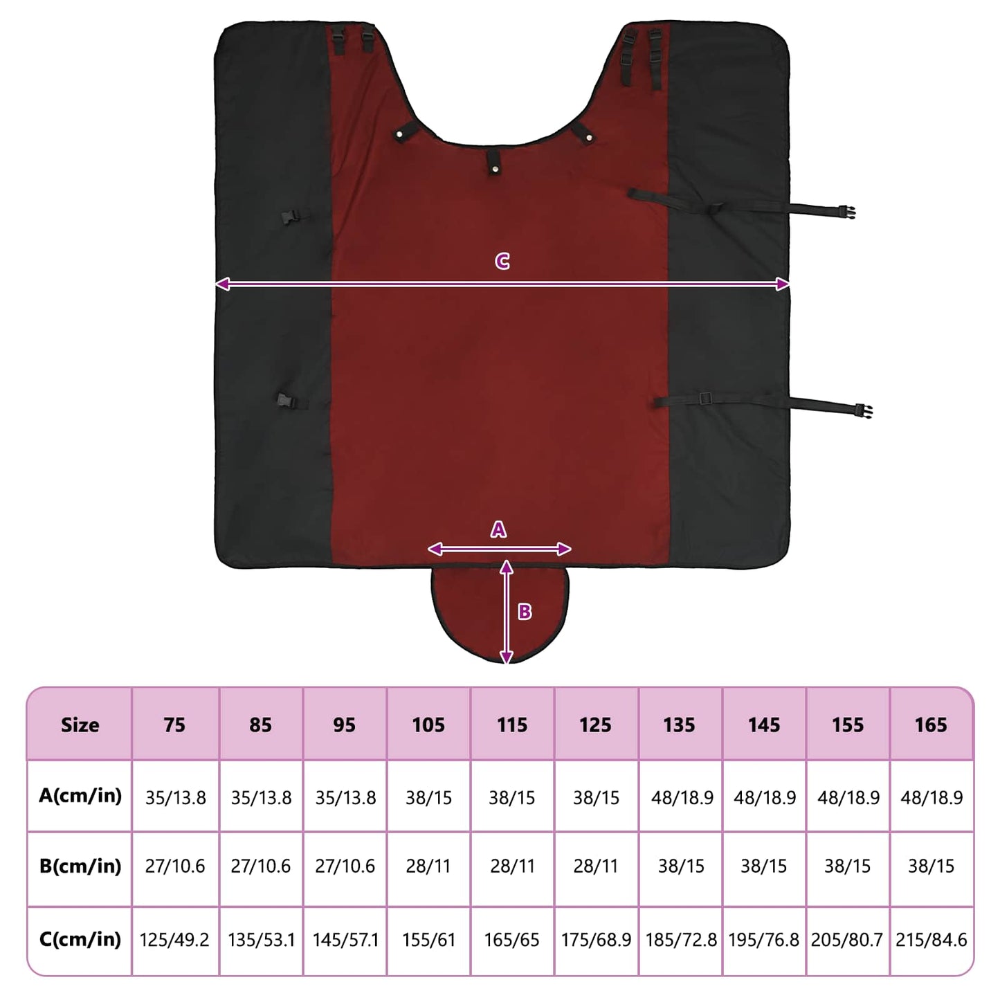 Hestetæppe Bordeaux og Sort 85 cm Polyester