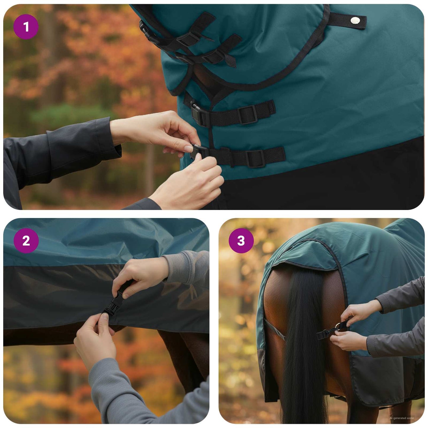 Hestetæppe Mørk Grøn og Sort 155 cm Polyester
