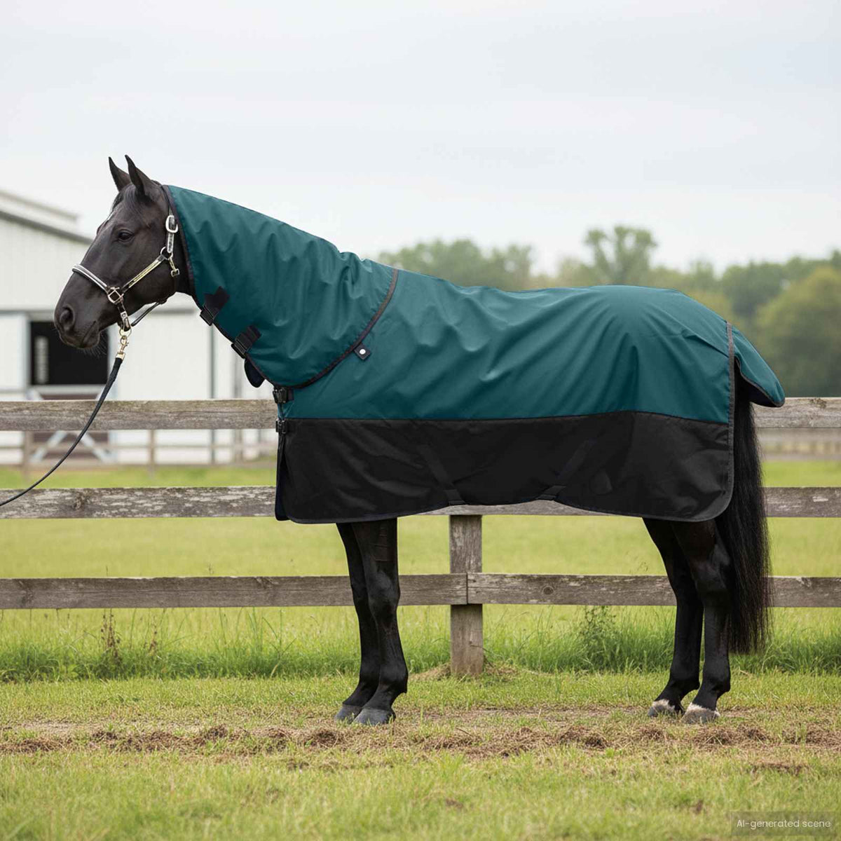Hestetæppe Mørk Grøn og Sort 155 cm Polyester