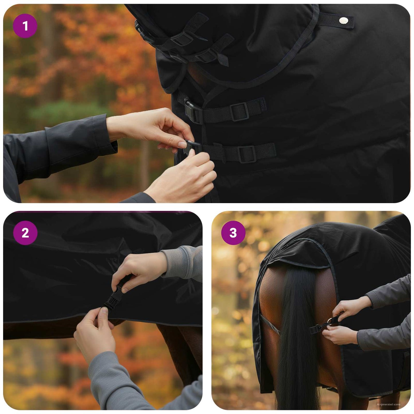 Hestetæppe Fuldt Sort 125 cm Polyester