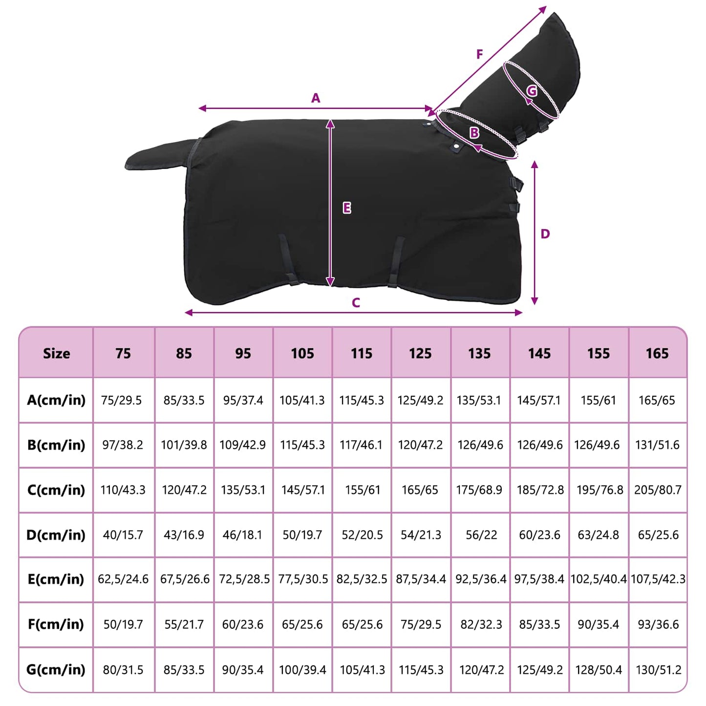 Hestetæppe Fuldt Sort 125 cm Polyester