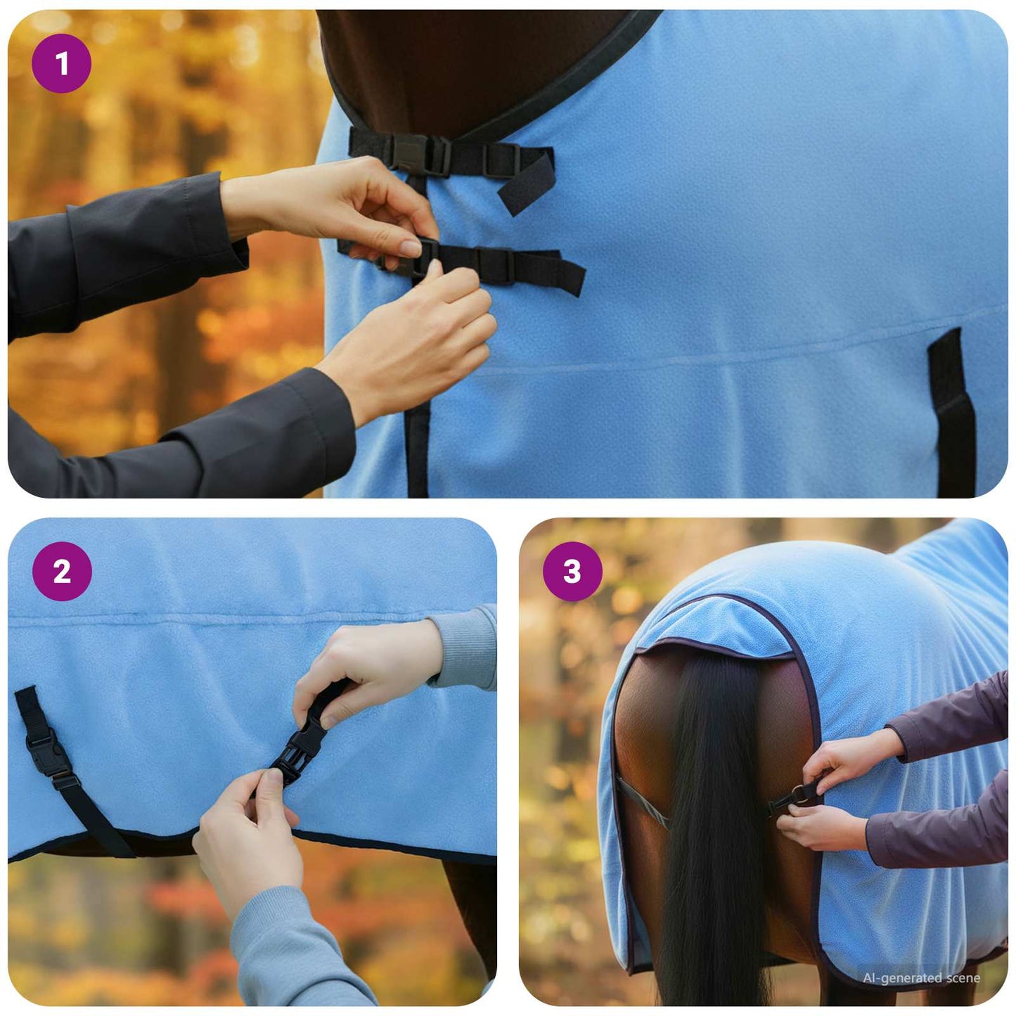 Hestetæppe Fuldt aqua 135 cm Polyester Fleece