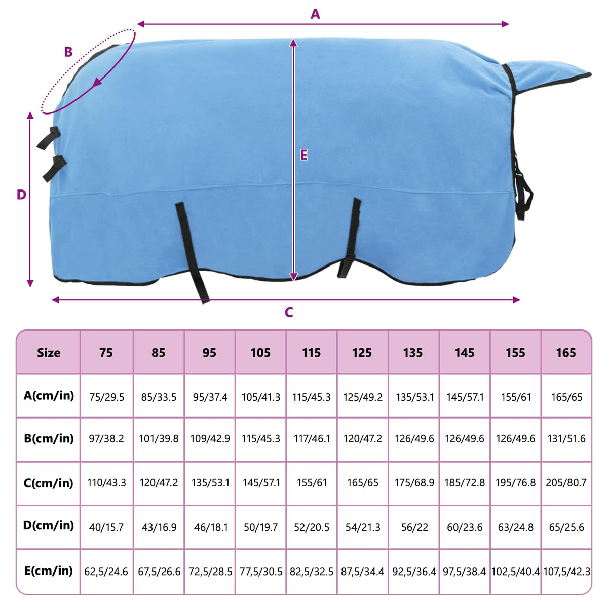 Hestetæppe Fuldt aqua 135 cm Polyester Fleece