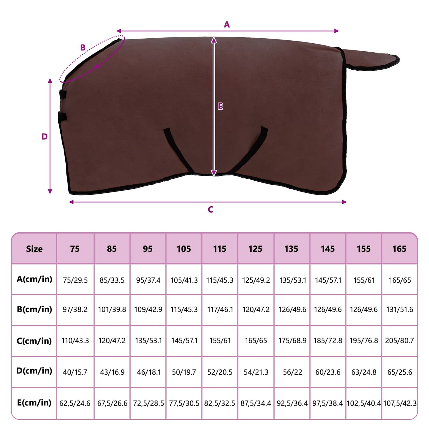 Hestetæppe Mørkebrun 85 cm Polyester Fleece