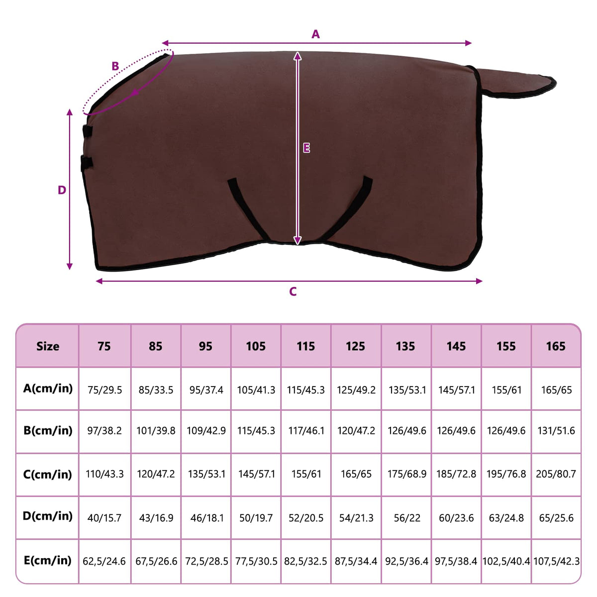 Hestetæppe Mørkebrun 115 cm Polyester Fleece