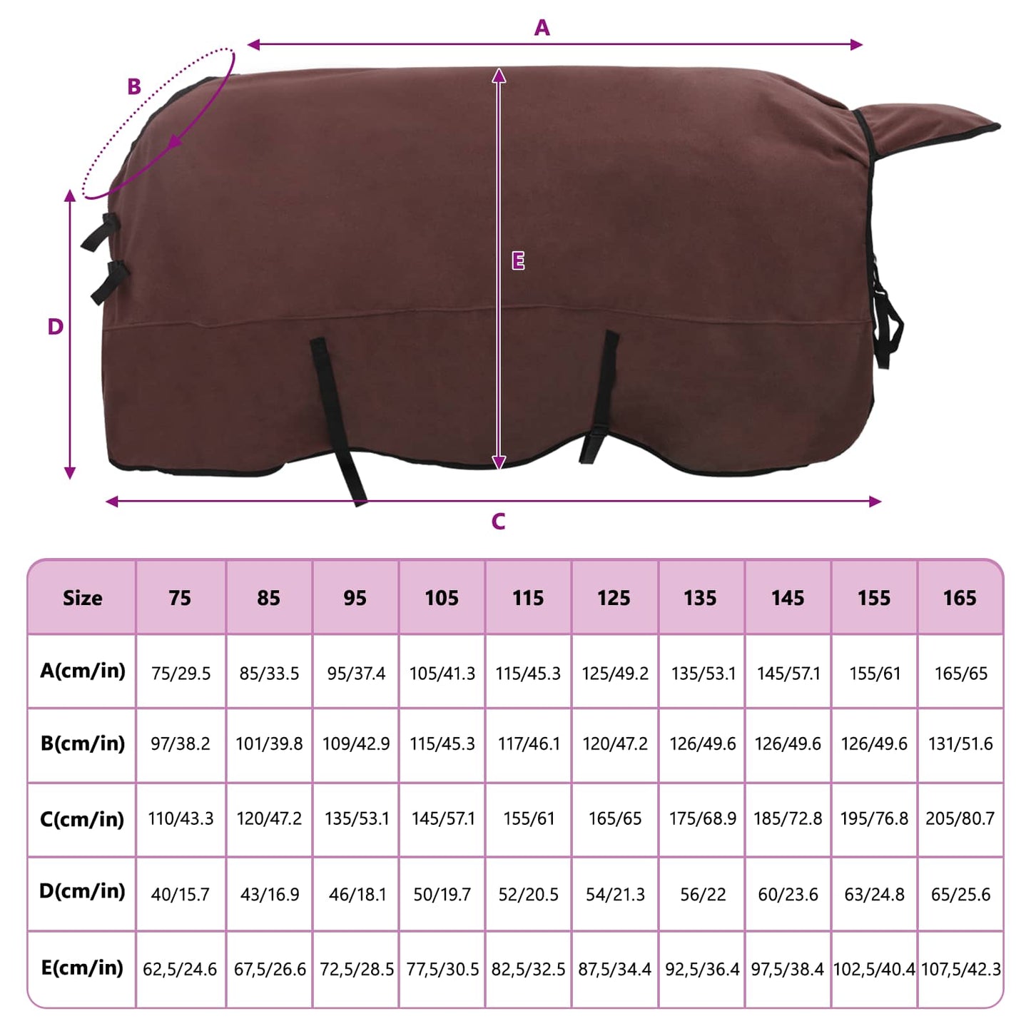 Hestetæppe Mørkebrun 125 cm Polyester Fleece