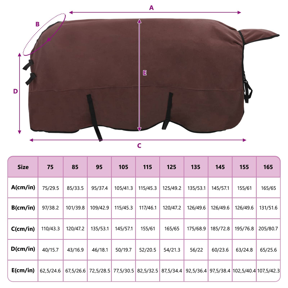 Hestetæppe Mørkebrun 155 cm Polyester Fleece