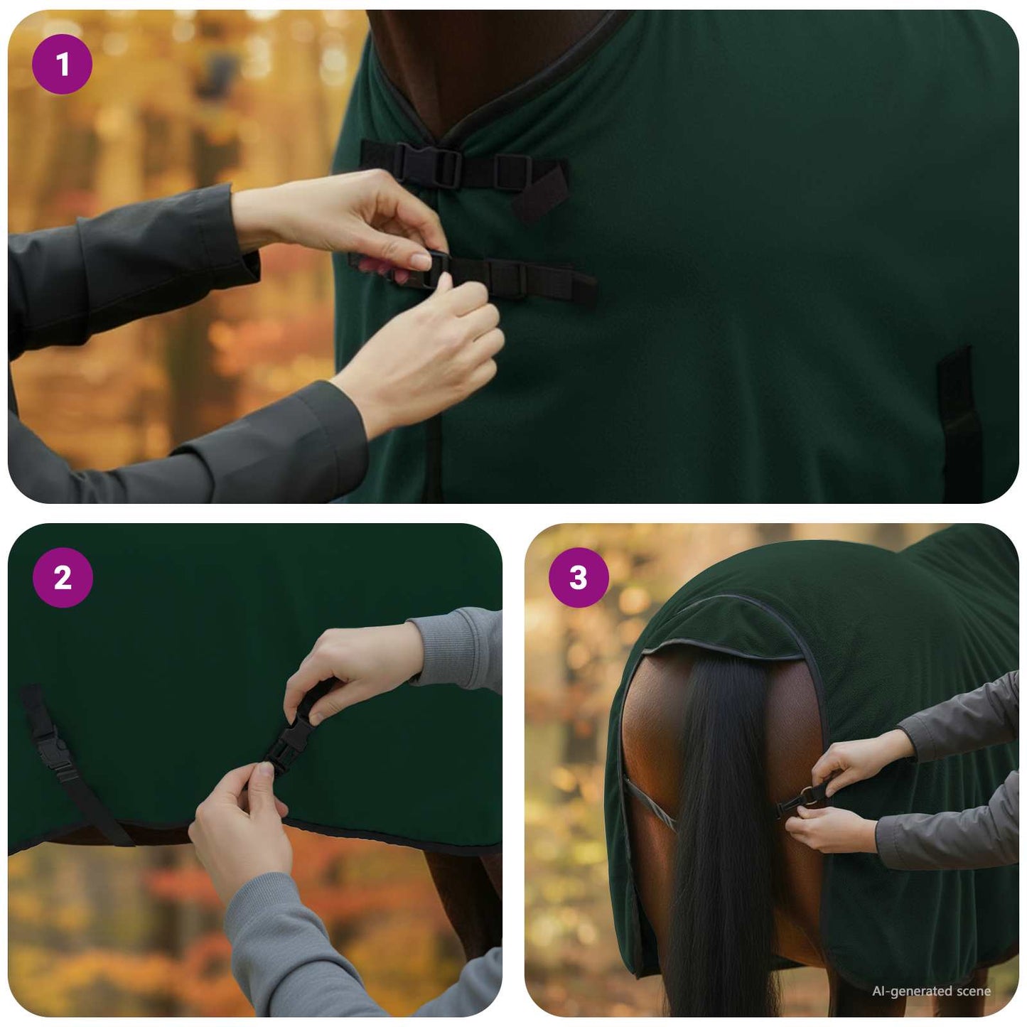 Hestetæppe Mørkegrøn 105 cm Polyester Fleece