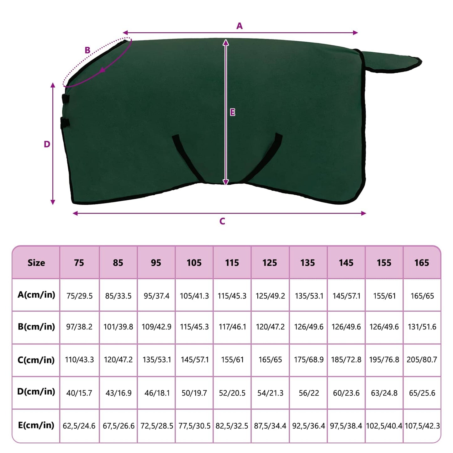 Hestetæppe Mørkegrøn 115 cm Polyester Fleece
