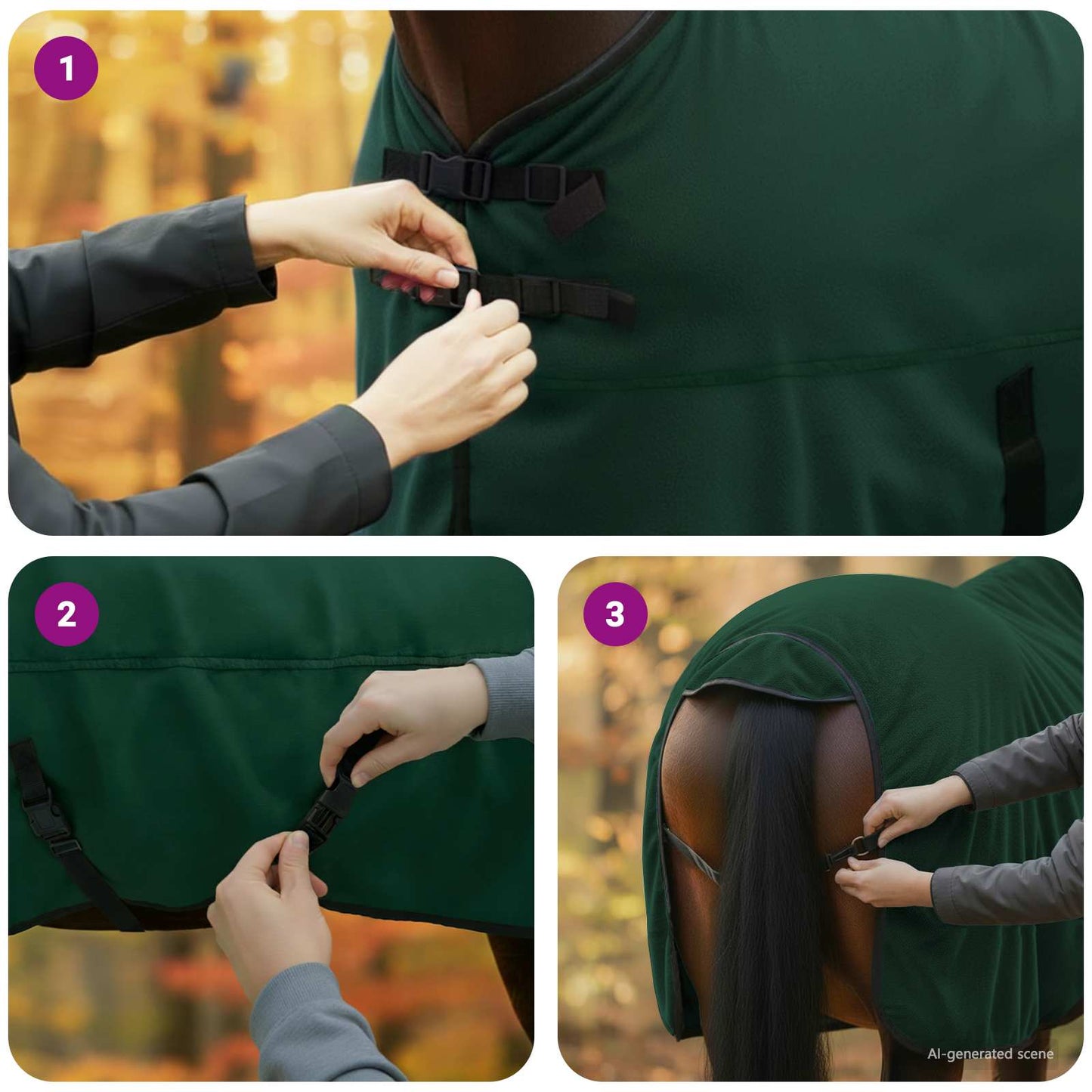 Hestetæppe Mørkegrøn 125 cm Polyester Fleece