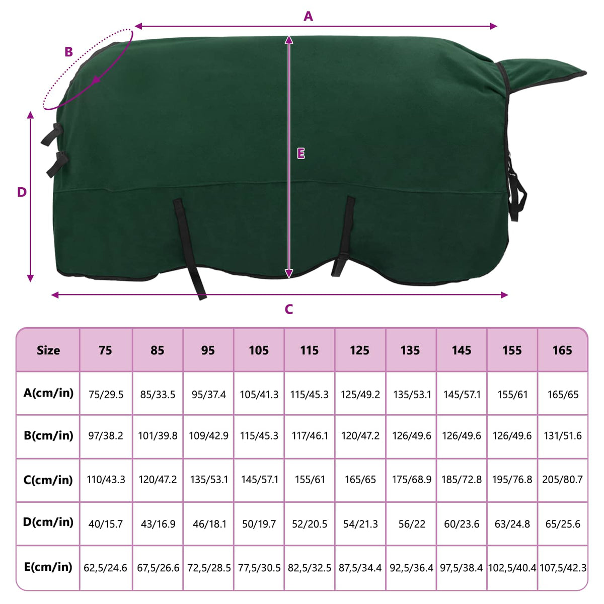 Hestetæppe Mørkegrøn 145 cm Polyester Fleece