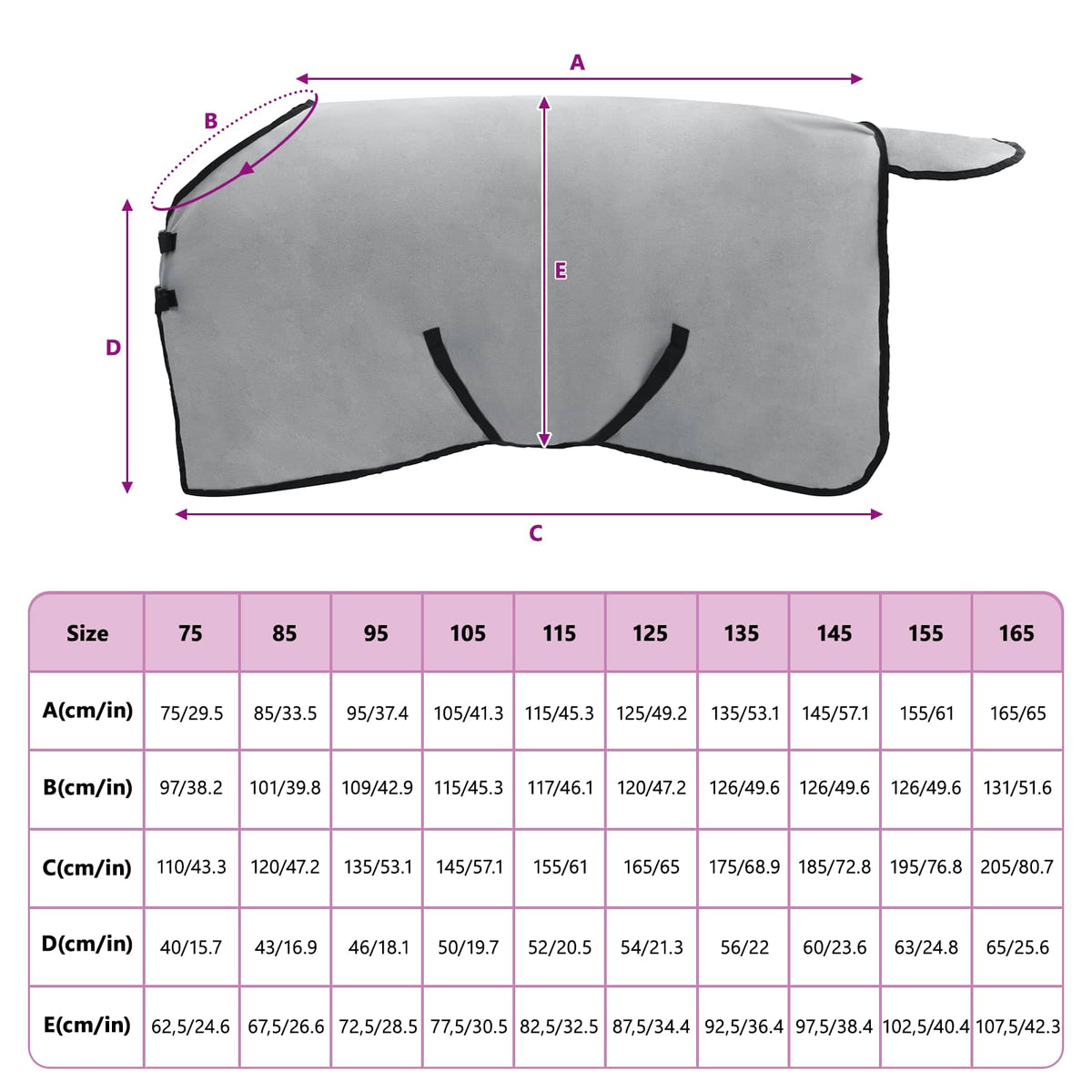 Hestetæppe Lysegrå og pink 75 cm Polyester Fleece