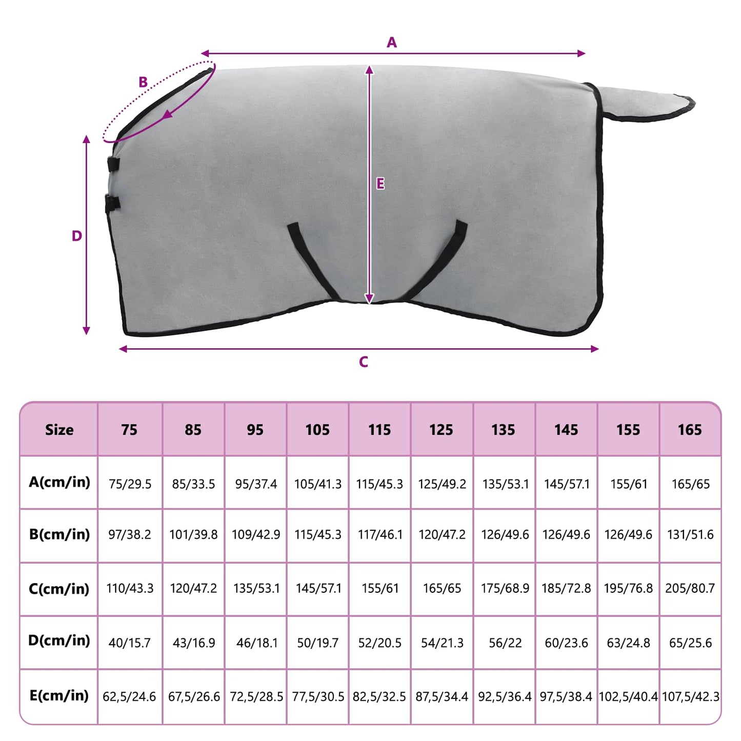 Hestetæppe Lysegrå og pink 115 cm Polyester Fleece