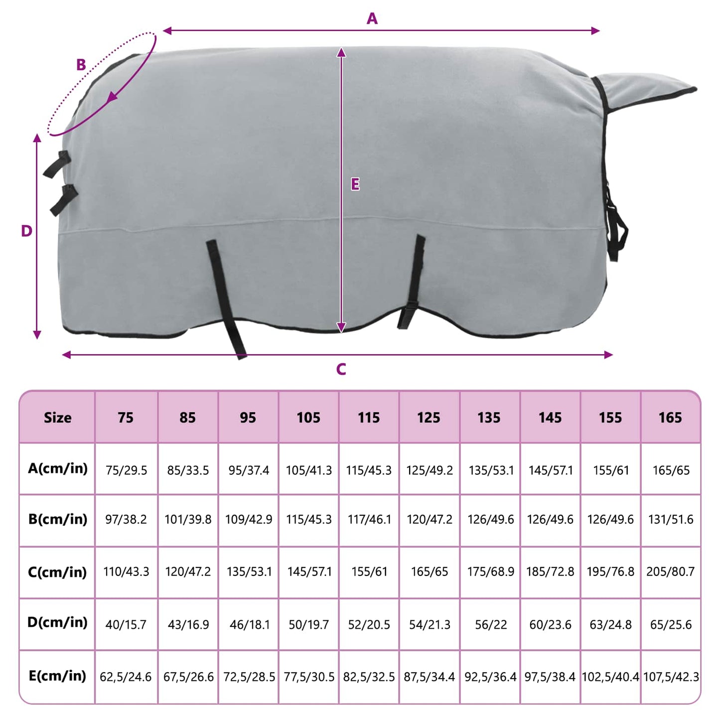 Hestetæppe Lysegrå og pink 125 cm Polyester Fleece