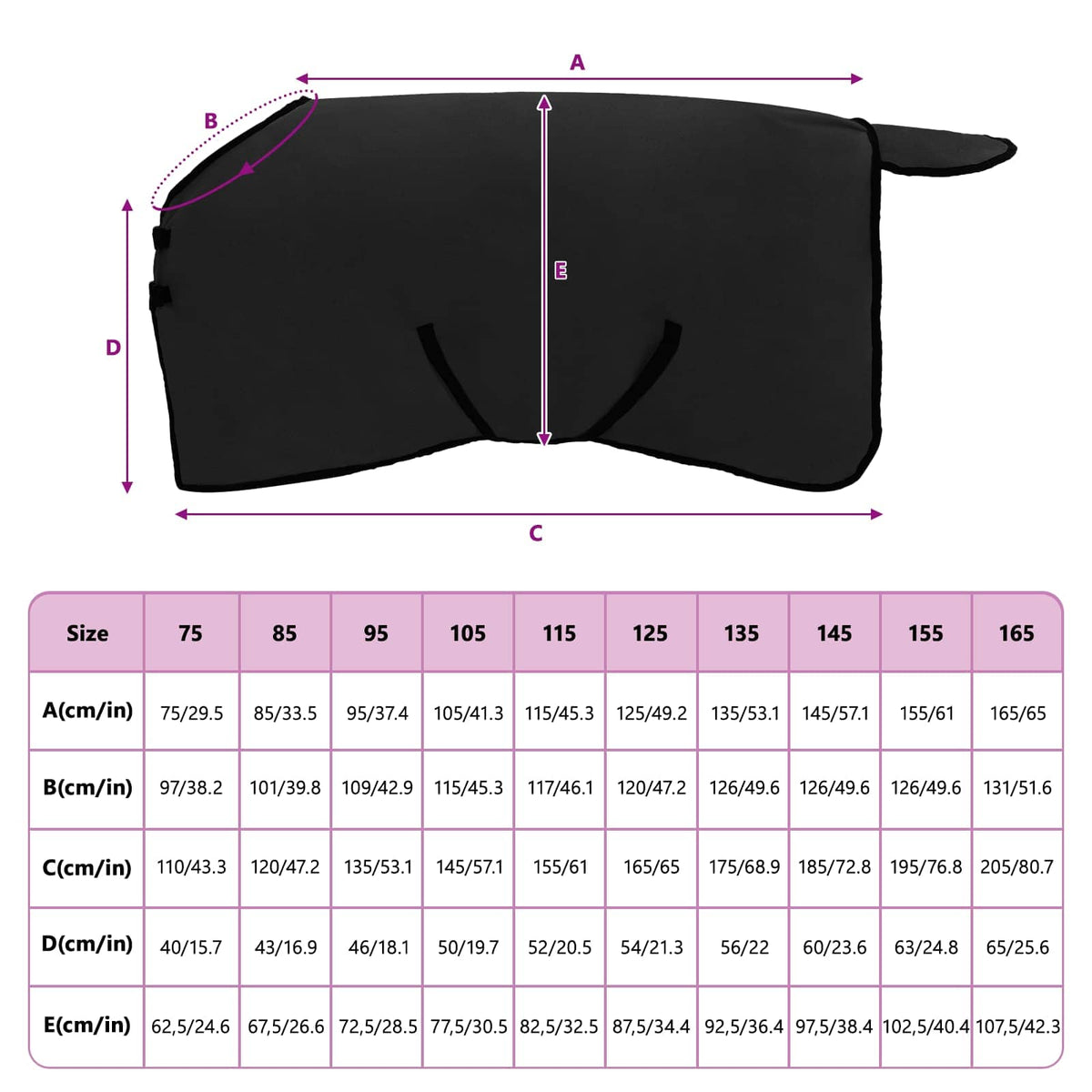 Hestetæppe Sort 75 cm Polyester Fleece