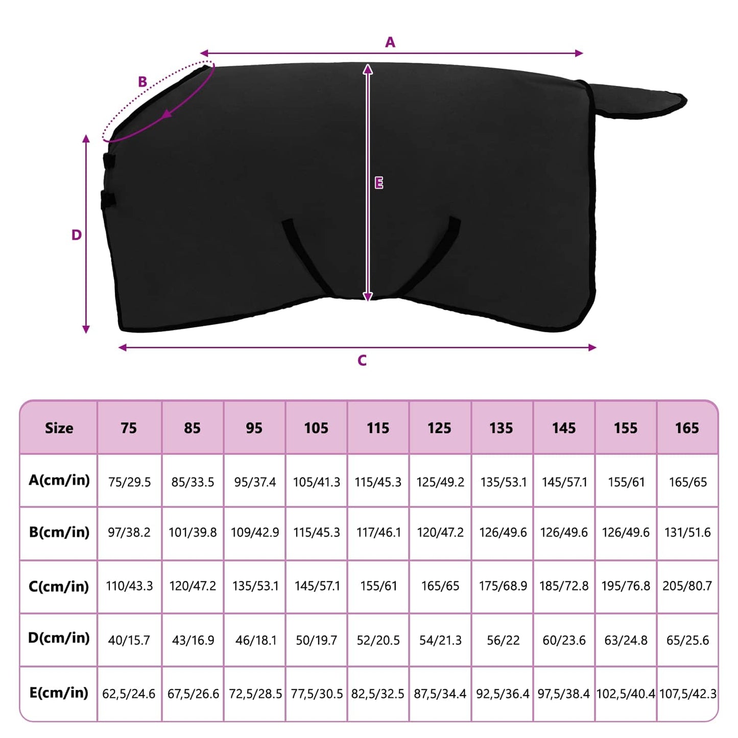 Hestetæppe Sort 105 cm Polyester Fleece