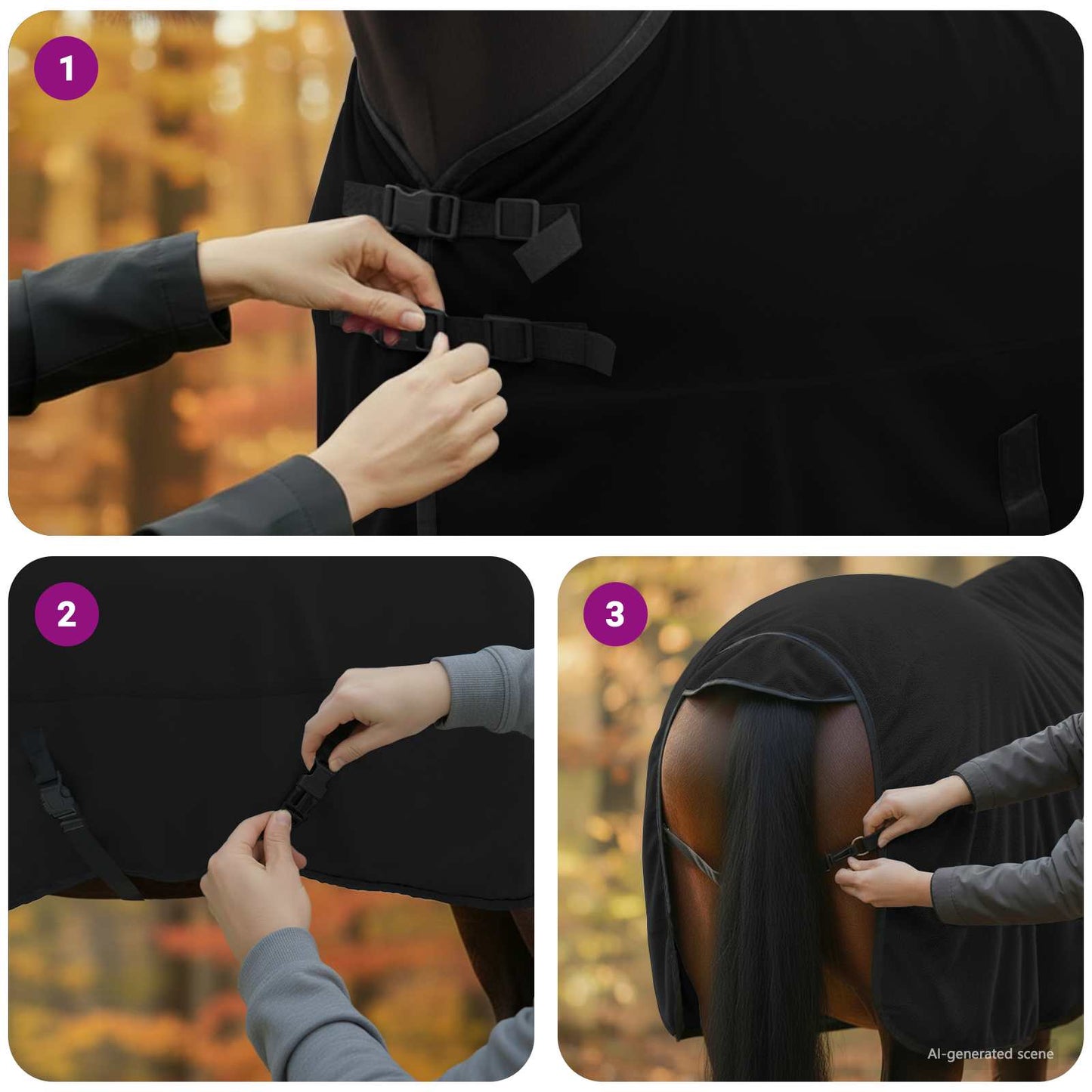 Hestetæppe Sort 155 cm Polyester Fleece