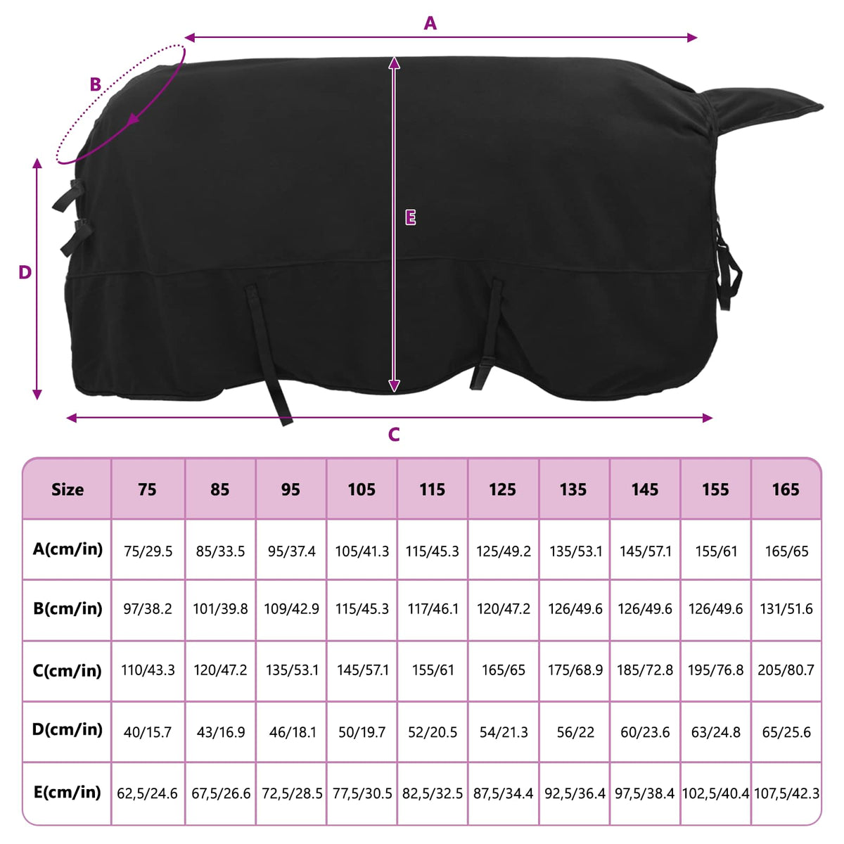 Hestetæppe Sort 155 cm Polyester Fleece